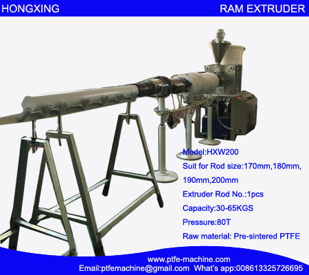 Horizontal ram extrusion machine for PTFE Rod